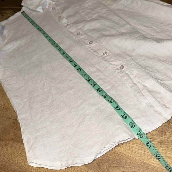 Allen Allen White 100% Linen Roll Tab Sleeves Button Down Top - Picture 6 of 10